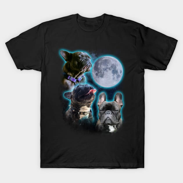 Three Frenchies Moon T-Shirt by ursulalopez